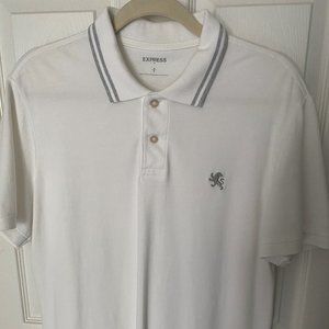 Express White/Gray Collar Polo Shirt Size M